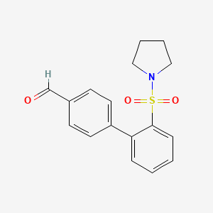 molecular formula C17H17NO3S B15204003 2'-(Pyrrolidin-1-ylsulfonyl)-[1,1'-biphenyl]-4-carbaldehyde 