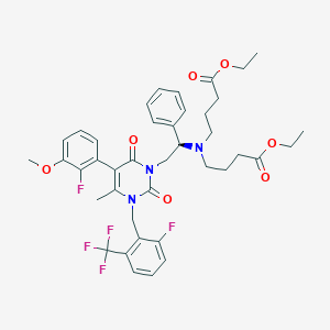 (R)-diethyl 4,4-((2-(5-(2-fluoro-3-methoxyphenyl)-3-(2-fluoro-6-(trifluoromethyl)benzyl)-4-methyl-2,6-dioxo-2,3-dihydropyrimidin-1(6H)-yl)-1-phenylethyl)azanediyl)dibutanoate