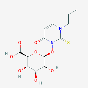 molecular formula C13H18N2O8S B15205008 (2S,3S,4S,5R,6S)-3,4,5-Trihydroxy-6-((6-oxo-3-propyl-2-thioxo-3,6-dihydropyrimidin-1(2H)-yl)oxy)tetrahydro-2H-pyran-2-carboxylic acid 