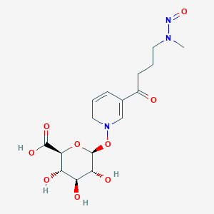 molecular formula C16H23N3O9 B15205327 (2S,3S,4S,5R,6S)-3,4,5-Trihydroxy-6-((5-(4-(methyl(nitroso)amino)butanoyl)pyridin-1(2H)-yl)oxy)tetrahydro-2H-pyran-2-carboxylic acid 