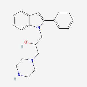 molecular formula C21H25N3O B15205628 1-(2-Phenyl-indol-1-yl)-3-piperazin-1-yl-propan-2-ol 