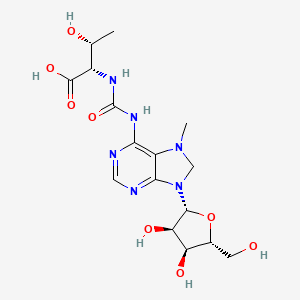 molecular formula C16H24N6O8 B15205759 (2S,3R)-2-[[9-[(2R,3R,4S,5R)-3,4-dihydroxy-5-(hydroxymethyl)oxolan-2-yl]-7-methyl-8H-purin-6-yl]carbamoylamino]-3-hydroxybutanoic acid 