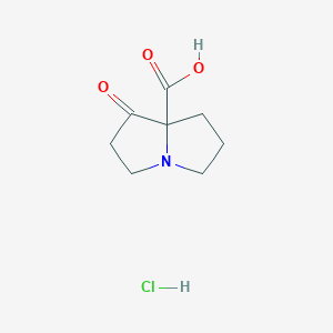 molecular formula C8H12ClNO3 B15205990 1-Oxotetrahydro-1H-pyrrolizine-7a(5H)-carboxylic acid hydrochloride 