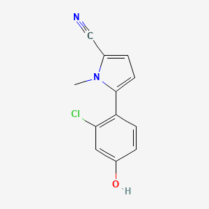 molecular formula C12H9ClN2O B15206560 5-(2-chloro-4-hydroxyphenyl)-1-methyl-1H-pyrrole-2-carbonitrile 