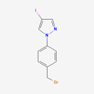 molecular formula C10H8BrIN2 B15206659 1-[4-(Bromomethyl)phenyl]-4-iodo-1H-pyrazole 