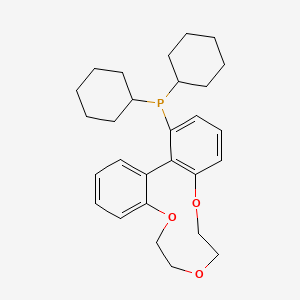 molecular formula C28H37O3P B15207170 Dicyclohexyl(6,7,9,10-tetrahydrodibenzo[h,j][1,4,7]trioxacycloundecin-1-yl)phosphine 