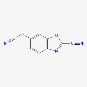 molecular formula C10H5N3O B15207238 6-(Cyanomethyl)benzo[d]oxazole-2-carbonitrile 