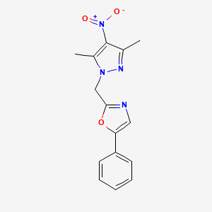 molecular formula C15H14N4O3 B15207379 2-((3,5-Dimethyl-4-nitro-1H-pyrazol-1-yl)methyl)-5-phenyloxazole 