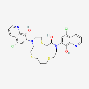 molecular formula C29H32Cl2N4O3S3 B15207464 7,7'-(5-Hydroxy-1,7,13-trithia-4,10-diazacyclohexadecane-4,10-diyl)bis(5-chloroquinolin-8-ol) CAS No. 343372-32-7