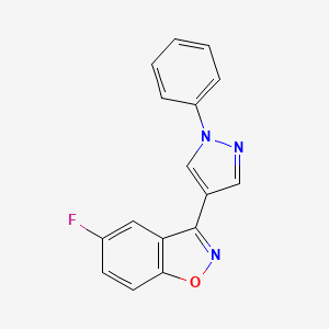 molecular formula C16H10FN3O B15207467 5-fluoro-3-(1-phenyl-1H-pyrazol-4-yl)benzo[d]isoxazole CAS No. 651728-00-6