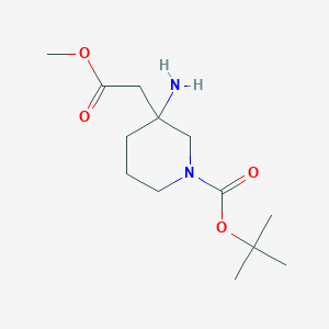 molecular formula C13H24N2O4 B1520828 3-Amino-1-[(1,1-dimethylethoxy)carbonyl]-3-piperidineacetic acid methyl ester CAS No. 362706-09-0