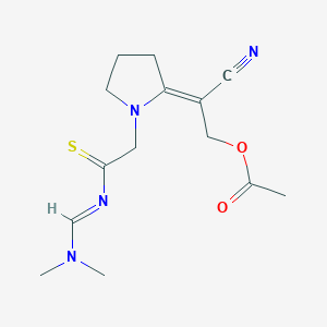 2-Cyano-2-(1-(2-(((dimethylamino)methylene)amino)-2-thioxoethyl)pyrrolidin-2-ylidene)ethyl acetate