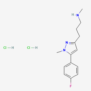 molecular formula C14H20Cl2FN3 B1521148 二盐酸盐酸{3-[5-(4-氟苯基)-1-甲基-1H-吡唑-3-基]丙基}(甲基)胺 CAS No. 1193387-68-6