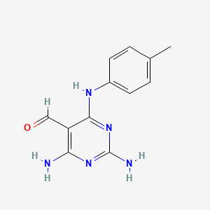 molecular formula C12H13N5O B15213131 2,4-Diamino-6-[(4-methylphenyl)amino]pyrimidine-5-carbaldehyde CAS No. 16597-42-5