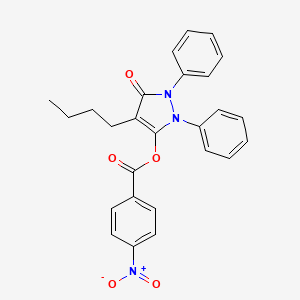 molecular formula C26H23N3O5 B15213895 3H-Pyrazol-3-one, 1,2-dihydro-4-butyl-5-((4-nitrobenzoyl)oxy)-1,2-diphenyl- CAS No. 58906-06-2