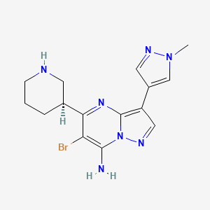 molecular formula C15H18BrN7 B1521402 6-Bromo-3-(1-methyl-1H-pyrazol-4-yl)-5-((3S)-piperidin-3-yl)pyrazolo(1,5-a)pyrimidin-7-amine CAS No. 891494-64-7