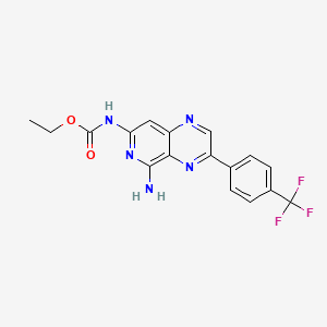 molecular formula C17H14F3N5O2 B15214174 Ethyl (5-amino-3-(4-(trifluoromethyl)phenyl)pyrido[3,4-b]pyrazin-7-yl)carbamate CAS No. 83269-16-3