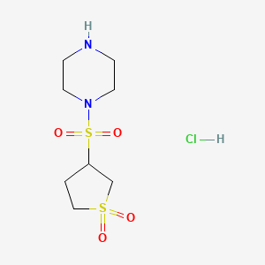 molecular formula C8H17ClN2O4S2 B1521514 3-(Piperazine-1-sulfonyl)-1lambda6-thiolane-1,1-dione hydrochloride CAS No. 1181457-74-8