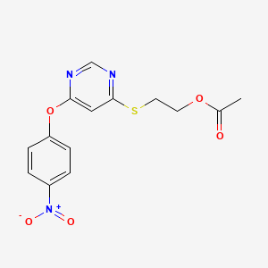 molecular formula C14H13N3O5S B15215400 2-((6-(4-Nitrophenoxy)pyrimidin-4-yl)thio)ethyl acetate 