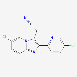 molecular formula C14H8Cl2N4 B15217213 [6-Chloro-2-(5-chloropyridin-2-yl)imidazo[1,2-a]pyridin-3-yl]acetonitrile CAS No. 88571-17-9