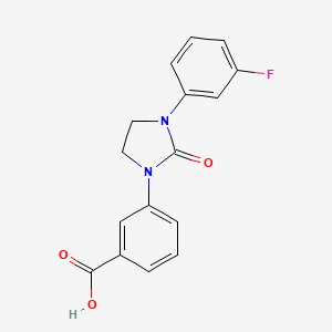 molecular formula C16H13FN2O3 B15217228 Benzoic acid, 3-[3-(3-fluorophenyl)-2-oxo-1-imidazolidinyl]- CAS No. 651749-10-9