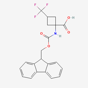 molecular formula C21H18F3NO4 B15217421 1-((((9H-Fluoren-9-yl)methoxy)carbonyl)amino)-3-(trifluoromethyl)cyclobutane-1-carboxylic acid 