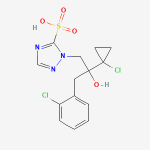 molecular formula C14H15Cl2N3O4S B15217434 1-(2-(1-Chlorocyclopropyl)-3-(2-chlorophenyl)-2-hydroxypropyl)-1H-1,2,4-triazole-5-sulfonic acid CAS No. 178928-73-9