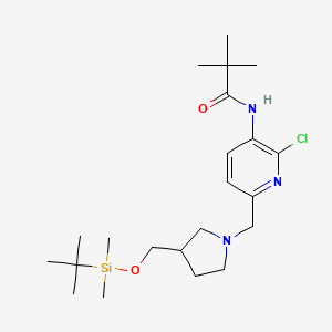 molecular formula C22H38ClN3O2Si B1521747 N-(6-((3-((tert-Butyldimethylsilyloxy)methyl)pyrrolidin-1-yl)methyl)-2-chloropyridin-3-yl)pivalamide CAS No. 1203499-53-9