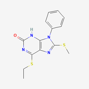 molecular formula C14H14N4OS2 B15217490 6-(Ethylsulfanyl)-8-(methylsulfanyl)-9-phenyl-3,9-dihydro-2h-purin-2-one CAS No. 6950-21-6