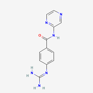 molecular formula C12H12N6O B15217614 4-Carbamimidamido-N-(2-pyrazinyl)benzamide 