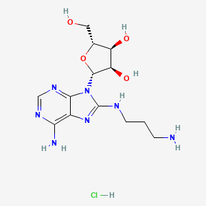 molecular formula C13H22ClN7O4 B15217717 (2R,3R,4S,5R)-2-(6-Amino-8-((3-aminopropyl)amino)-9H-purin-9-yl)-5-(hydroxymethyl)tetrahydrofuran-3,4-diol hydrochloride 