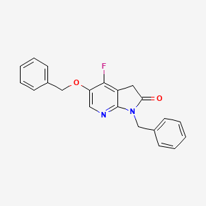 molecular formula C21H17FN2O2 B15217773 1-Benzyl-5-(benzyloxy)-4-fluoro-1H-pyrrolo[2,3-b]pyridin-2(3H)-one 