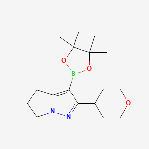 molecular formula C17H27BN2O3 B15218073 2-(Tetrahydro-2H-pyran-4-yl)-3-(4,4,5,5-tetramethyl-1,3,2-dioxaborolan-2-yl)-5,6-dihydro-4H-pyrrolo[1,2-b]pyrazole 