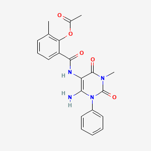 molecular formula C21H20N4O5 B15218137 2-((6-Amino-3-methyl-2,4-dioxo-1-phenyl-1,2,3,4-tetrahydropyrimidin-5-yl)carbamoyl)-6-methylphenyl acetate CAS No. 301206-05-3