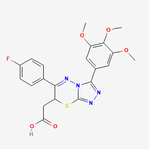 molecular formula C21H19FN4O5S B15218237 2-(6-(4-Fluorophenyl)-3-(3,4,5-trimethoxyphenyl)-7H-[1,2,4]triazolo[3,4-b][1,3,4]thiadiazin-7-yl)acetic acid CAS No. 126598-11-6