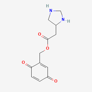 molecular formula C12H14N2O4 B15218548 (3,6-Dioxocyclohexa-1,4-dien-1-yl)methyl 2-(imidazolidin-4-yl)acetate 