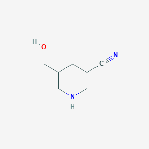 molecular formula C7H12N2O B15218556 5-(Hydroxymethyl)piperidine-3-carbonitrile 