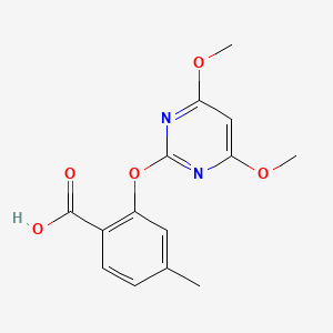 molecular formula C14H14N2O5 B15218782 2-((4,6-Dimethoxypyrimidin-2-yl)oxy)-4-methylbenzoic acid CAS No. 113761-64-1