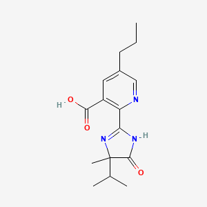 molecular formula C16H21N3O3 B15218908 3-Pyridinecarboxylic acid, 2-(4,5-dihydro-4-methyl-4-(1-methylethyl)-5-oxo-1H-imidazol-2-yl)-5-propyl- CAS No. 105783-16-2