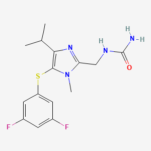 molecular formula C15H18F2N4OS B15218927 5-(3,5-Dichlorophenylthio)-4-isopropyl-1-methyl-2-ureidomethyl-1H-imidazole CAS No. 178979-81-2