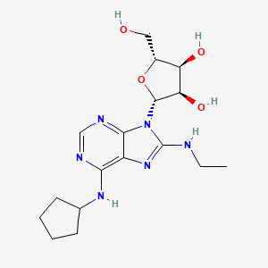 molecular formula C17H26N6O4 B15218976 (2R,3R,4S,5R)-2-(6-(Cyclopentylamino)-8-(ethylamino)-9H-purin-9-yl)-5-(hydroxymethyl)tetrahydrofuran-3,4-diol CAS No. 174365-17-4