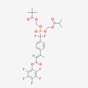 molecular formula C28H28F7O9P B15219374 Perfluorophenyl 3-(4-(difluoro(((isobutyryloxy)methoxy)((pivaloyloxy)methoxy)phosphoryl)methyl)phenyl)but-2-enoate 