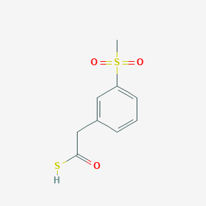 molecular formula C9H10O3S2 B15220216 Benzeneethanethioic acid, 3-(methylsulfonyl)- 