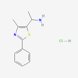 molecular formula C12H15ClN2S B1522025 1-(4-Methyl-2-phenyl-1,3-thiazol-5-yl)ethan-1-amine hydrochloride CAS No. 1197519-74-6
