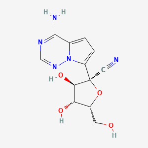 molecular formula C12H13N5O4 B15220457 (2S,3R,4R,5R)-2-(4-Aminopyrrolo[2,1-f][1,2,4]triazin-7-yl)-3,4-dihydroxy-5-(hydroxymethyl)tetrahydrofuran-2-carbonitrile 