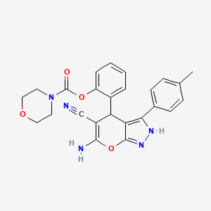 molecular formula C25H23N5O4 B15221221 2-(6-Amino-5-cyano-3-(p-tolyl)-1,4-dihydropyrano[2,3-c]pyrazol-4-yl)phenyl morpholine-4-carboxylate 