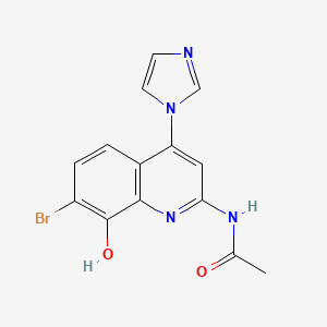 molecular formula C14H11BrN4O2 B15221310 N-(7-Bromo-8-hydroxy-4-(1H-imidazol-1-yl)quinolin-2-yl)acetamide 