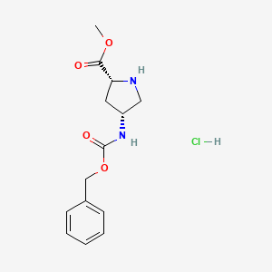 molecular formula C14H19ClN2O4 B15221345 Methyl (2R,4R)-4-Cbz-aminopyrrolidine-2-carboxylate hydrochloride 