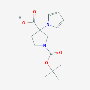 molecular formula C14H20N2O4 B15221572 1-(tert-Butoxycarbonyl)-3-(1H-pyrrol-1-yl)pyrrolidine-3-carboxylic acid 