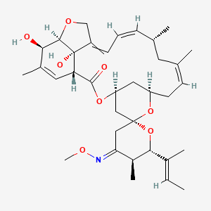 molecular formula C35H49NO8 B15222096 (1R,4S,4'E,5'S,6R,6'S,8R,10Z,13R,14Z,20R,21R,24S)-6'-[(E)-but-2-en-2-yl]-21,24-dihydroxy-4'-methoxyimino-5',11,13,22-tetramethylspiro[3,7,19-trioxatetracyclo[15.6.1.14,8.020,24]pentacosa-10,14,16,22-tetraene-6,2'-oxane]-2-one 